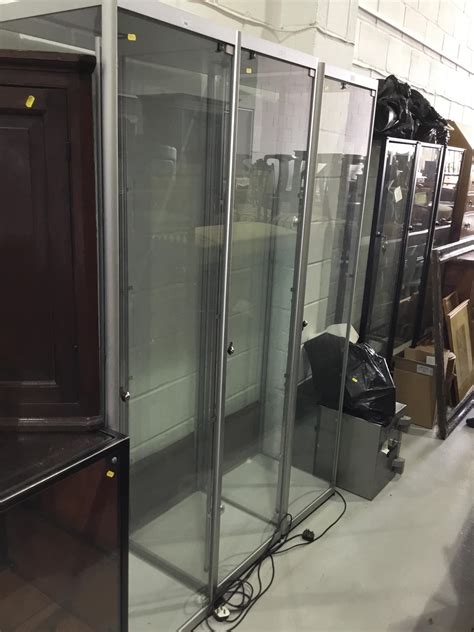 glass and steel display cabinet|metal framed glass display cabinet.